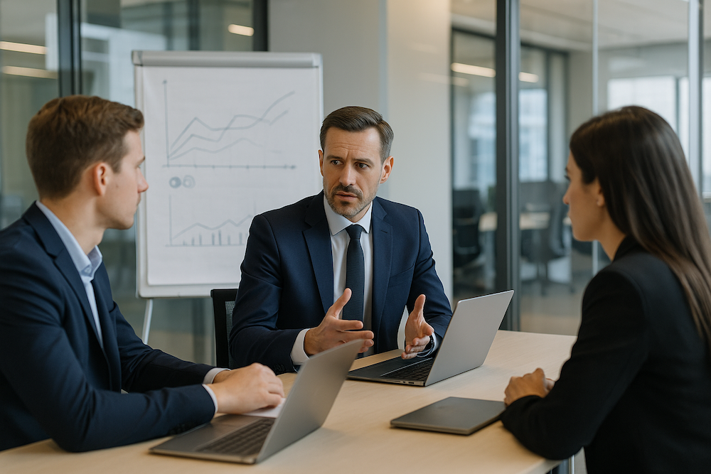 commercieel interim manager in vergadering.