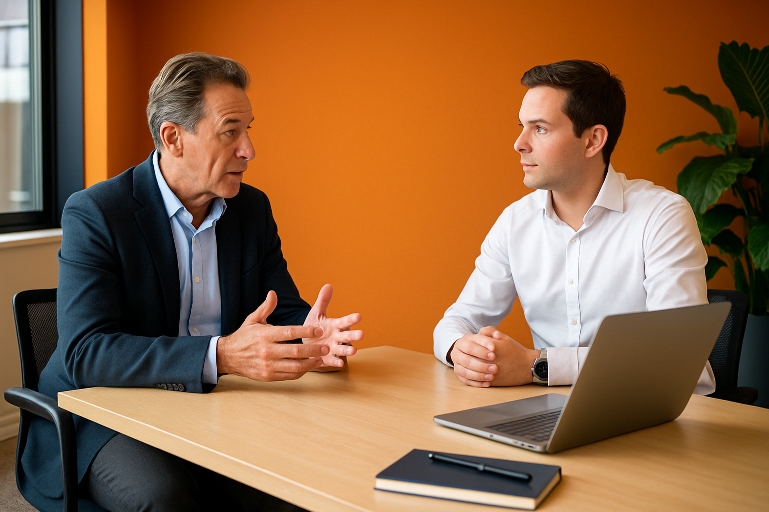 Zakelijke coach en verkoper in gesprek